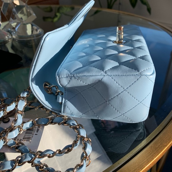 22S CHANEL  Blue Classic Mini Flap Bag Lambskin Rectangular 2022 GHW NWT - Picture 8 of 15